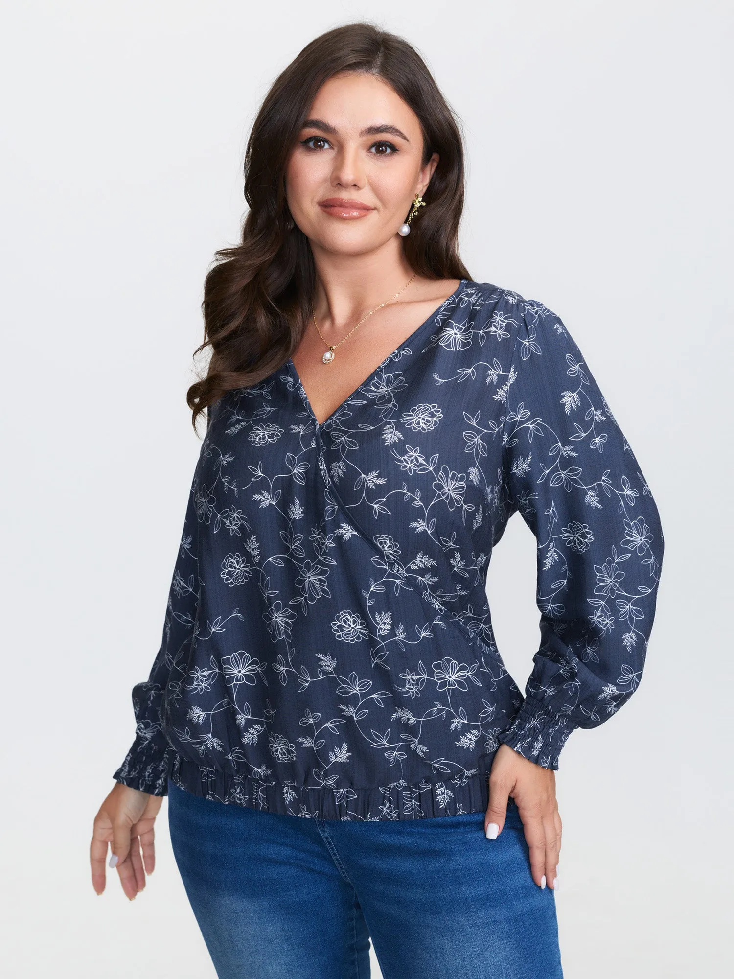 Floral Print Surplice Neck Blouse sold by Bloomchic