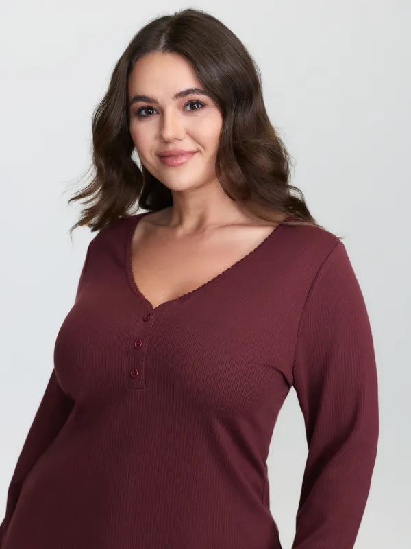 Textured Deep V-Neck Fitted T-Shirt sold by Bloomchic