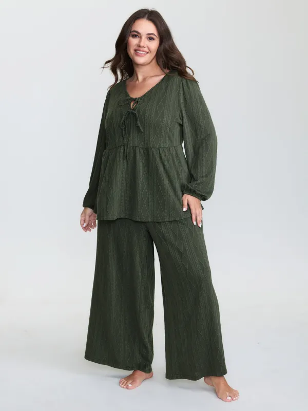 Textured Front-Tie Relaxed-Fit Lounge Set sold by Bloomchic