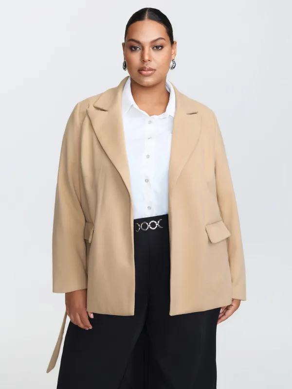 Textured Belted Plain Blazer sold by Bloomchic