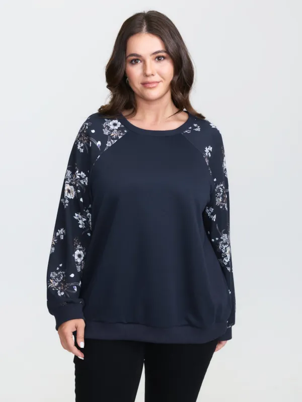 Floral Raglan Sleeve Plain Sweatshirt sold by Bloomchic