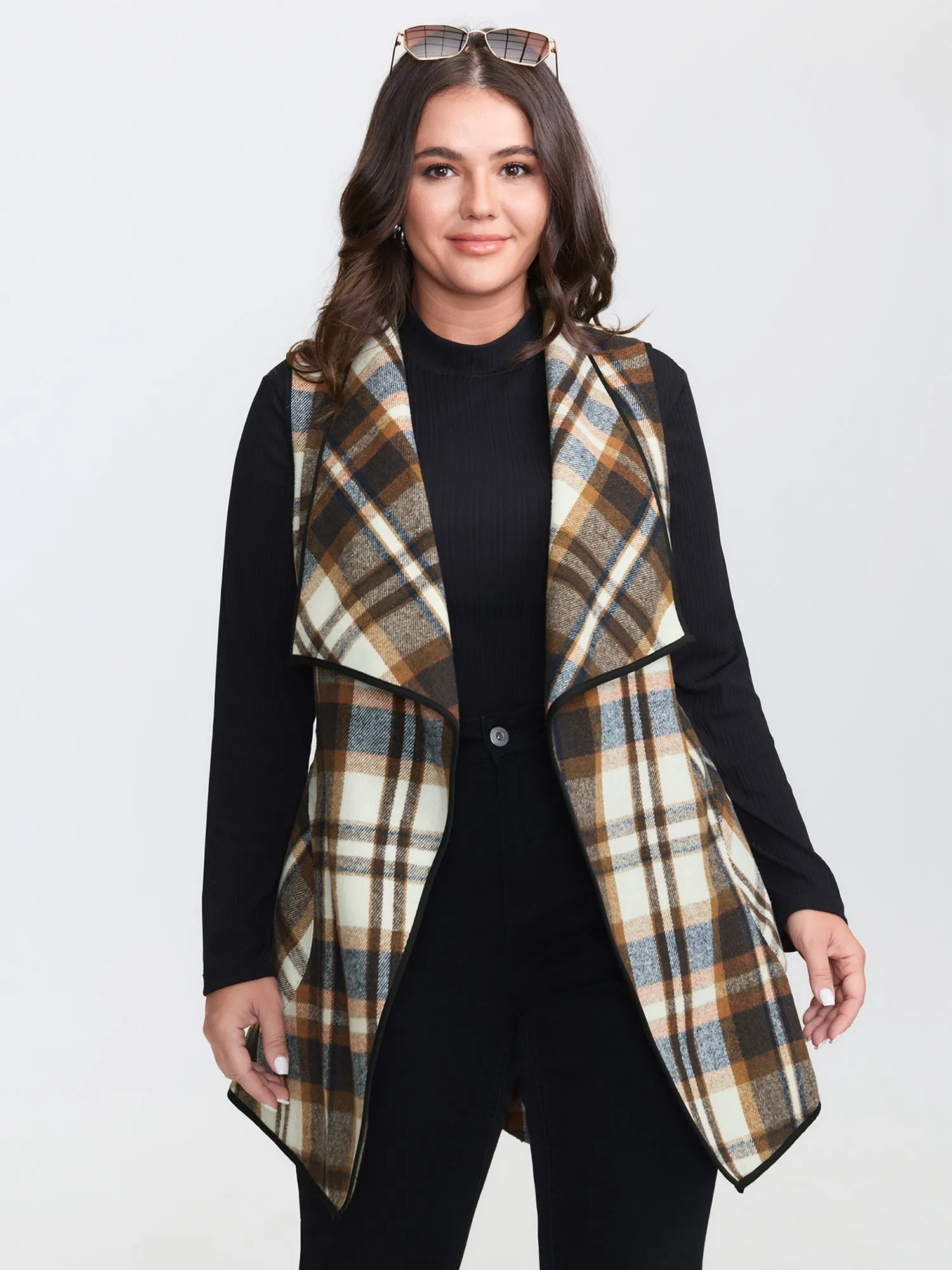 Grid Belted Notched Lapel Collar Vest sold by Bloomchic