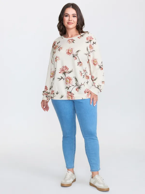 Rose Print Drop Shoulder Sweatshirt sold by Bloomchic