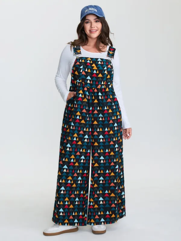 Geometric Print Pockets Adjustable Overall Jumpsuit made by Bloomchic