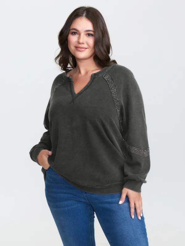 Pure Cotton Vintage Lace Trim Sweatshirt sold by Bloomchic