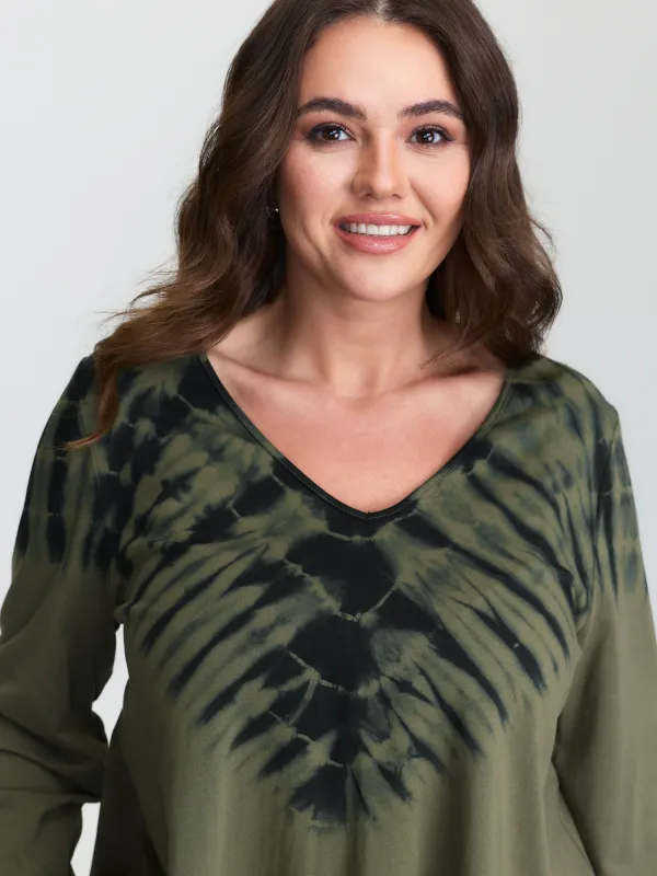 Pure Cotton Tie-Dye Asymmetrical Hem T-Shirt sold by Bloomchic
