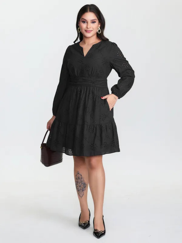 Cotton Floral Eyelet Embroidery Tiered Midi Dress sold by Bloomchic