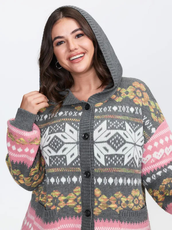 Fair-Isle Pattern Jacquard Knit Cardigan sold by Bloomchic