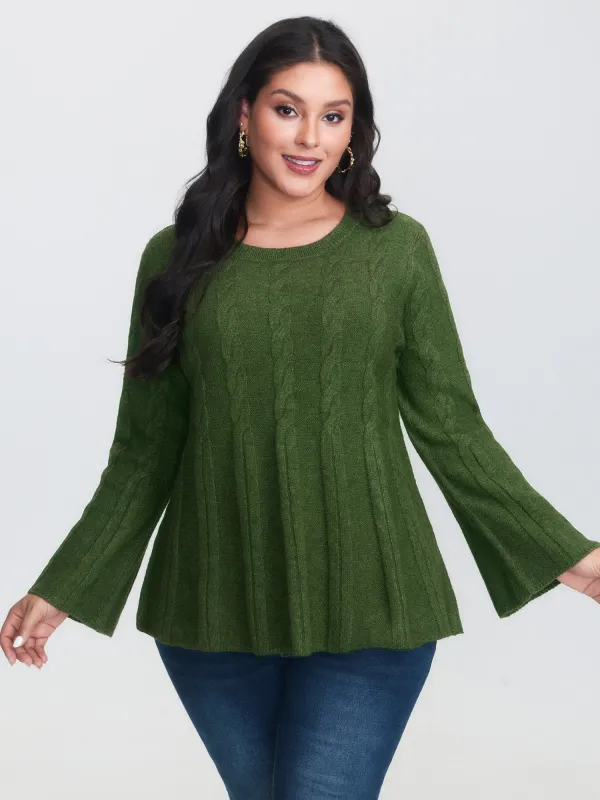 Textured Flared Sleeve A-Line Pullover sold by Bloomchic