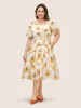 Square Neck Floral Raglan Sleeve Belted Dress sold by Bloomchic