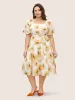 Square Neck Floral Raglan Sleeve Belted Dress sold by Bloomchic