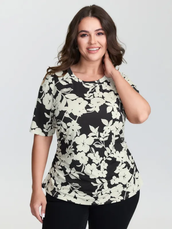 Supersoft Floral Print Ruched T-Shirt sold by Bloomchic