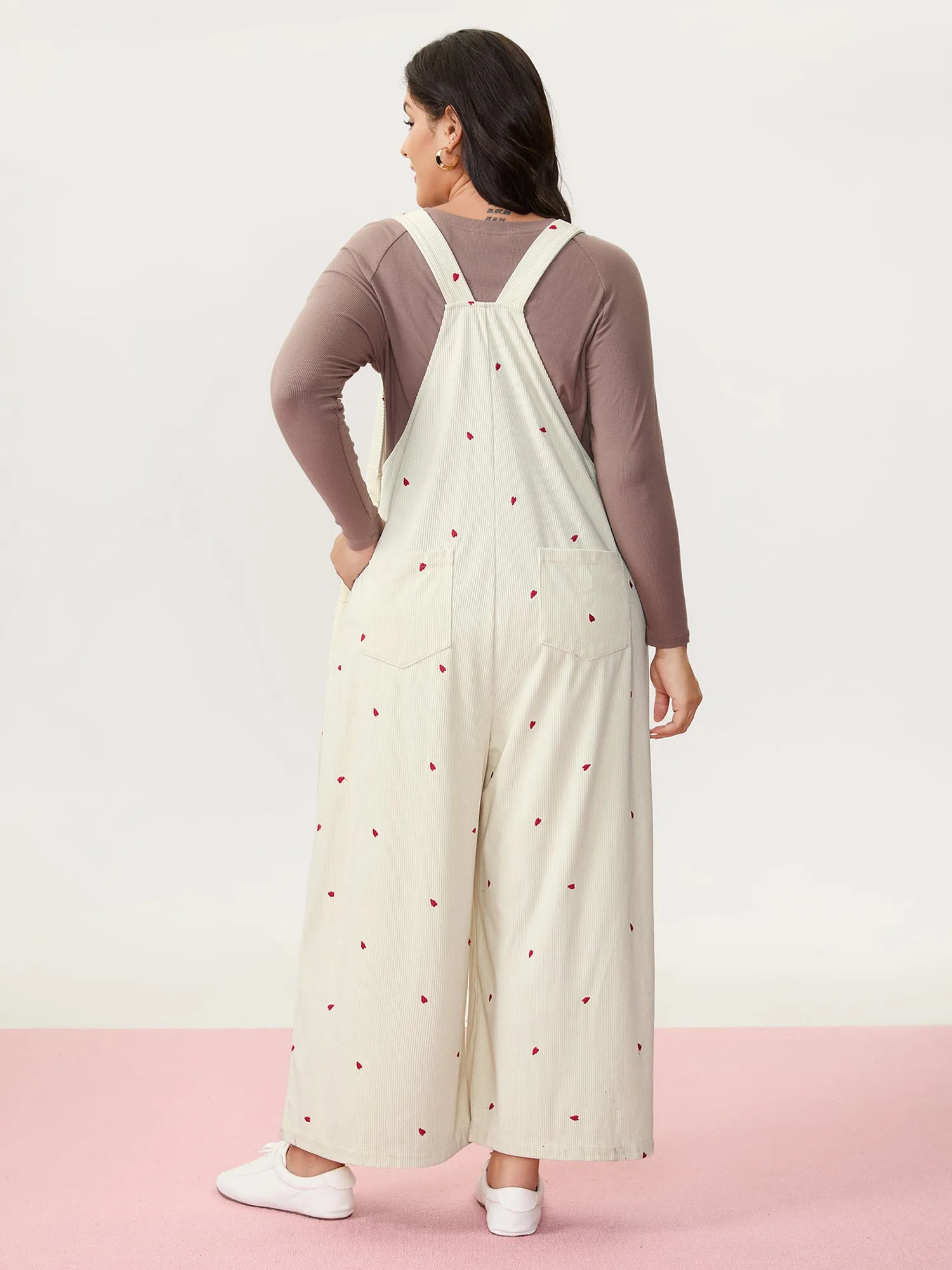 Tiny Heart Embroidery Overall Straps Jumpsuit sold by Bloomchic product image thumbnail 5