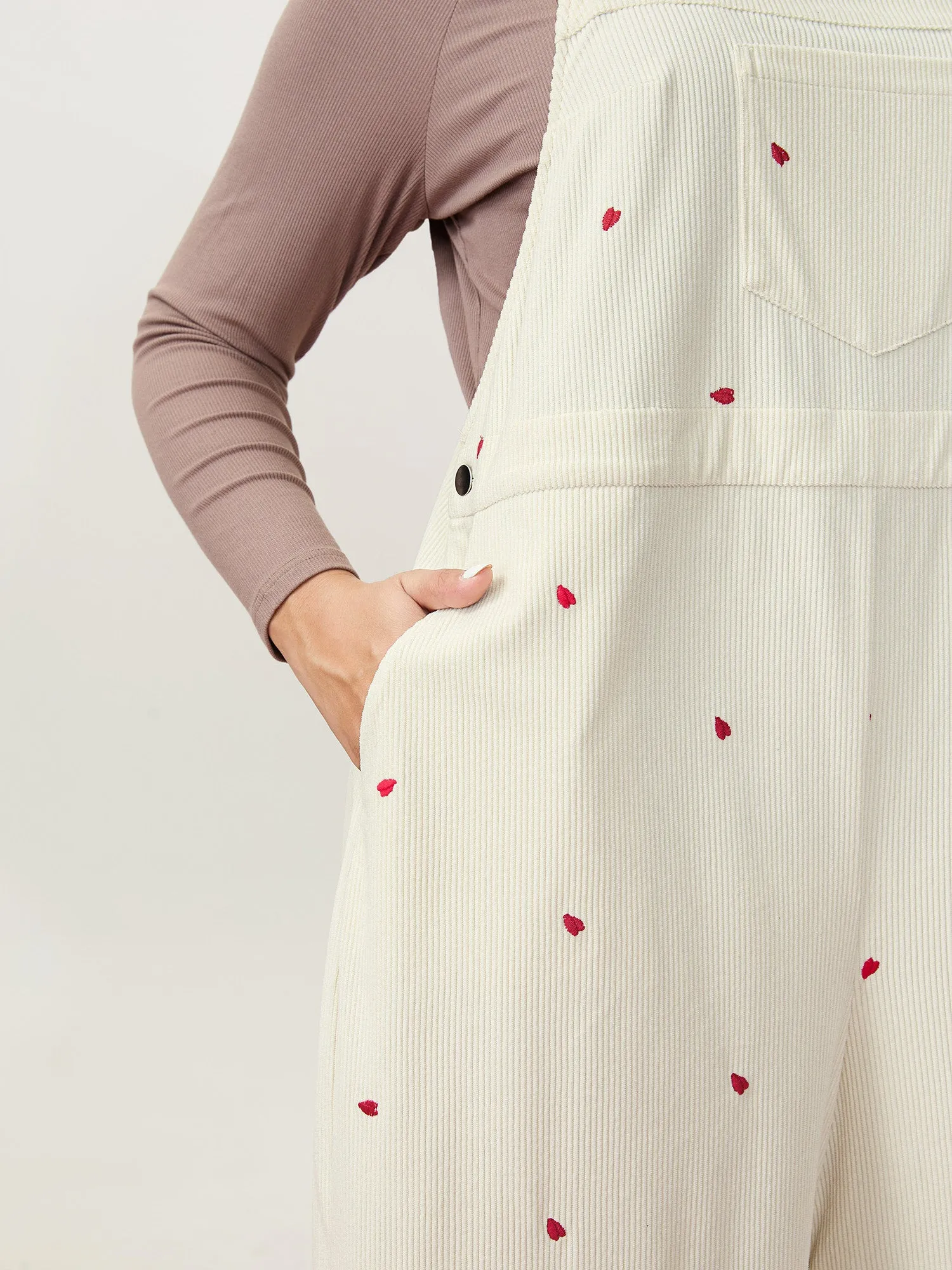 Tiny Heart Embroidery Overall Straps Jumpsuit sold by Bloomchic product image thumbnail 4