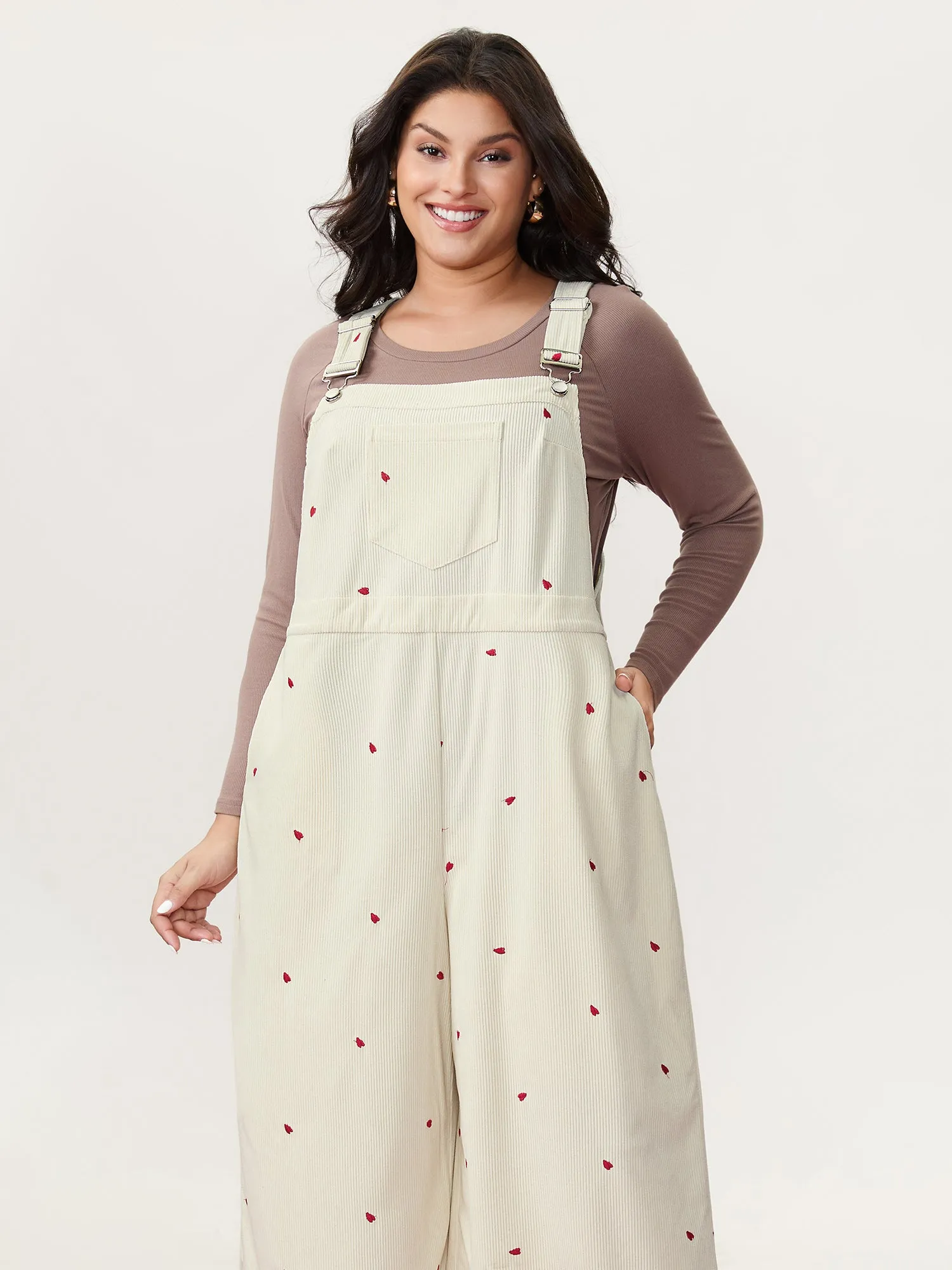 Tiny Heart Embroidery Overall Straps Jumpsuit sold by Bloomchic product image thumbnail 2