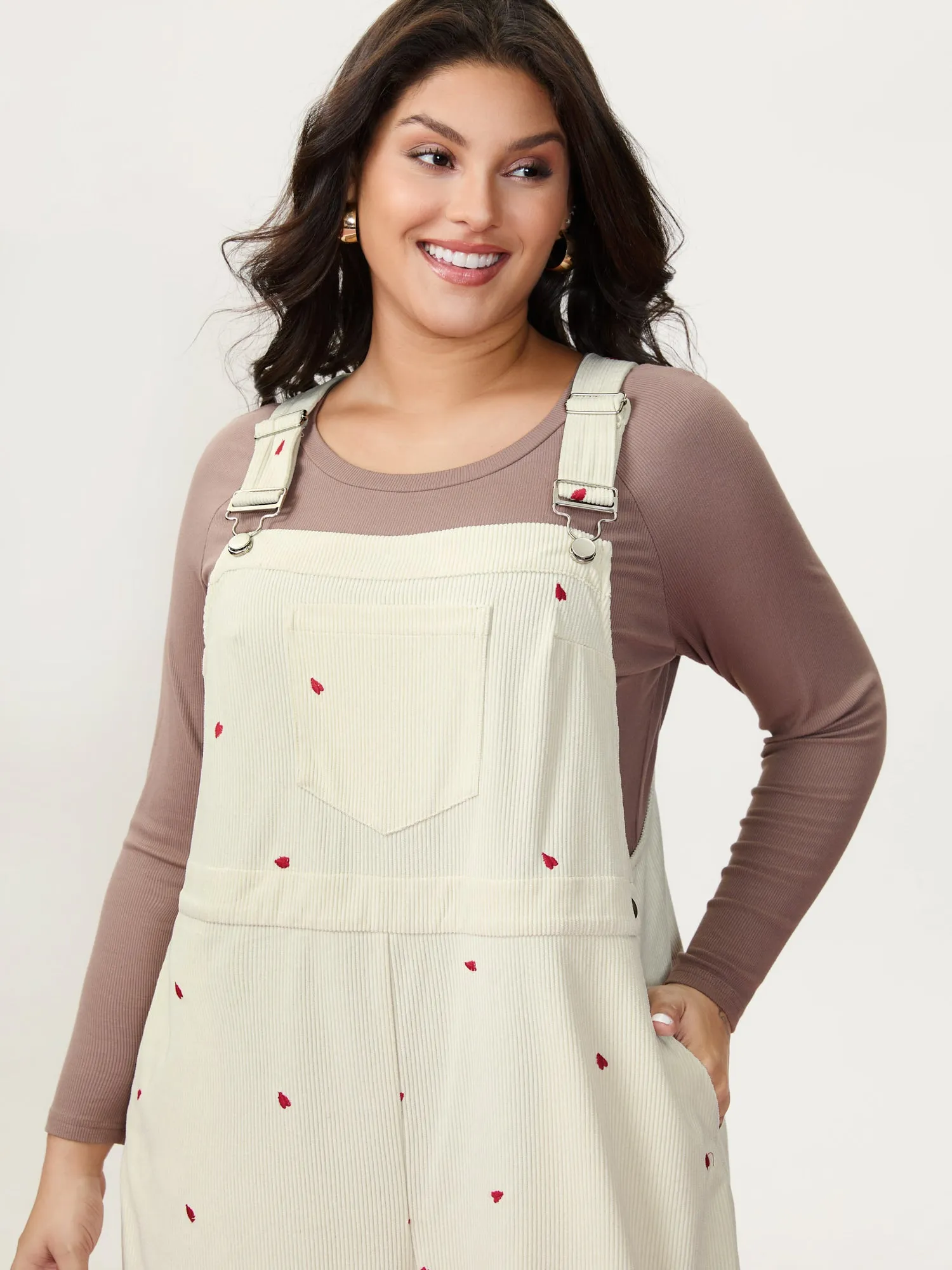 Tiny Heart Embroidery Overall Straps Jumpsuit sold by Bloomchic product image thumbnail 3