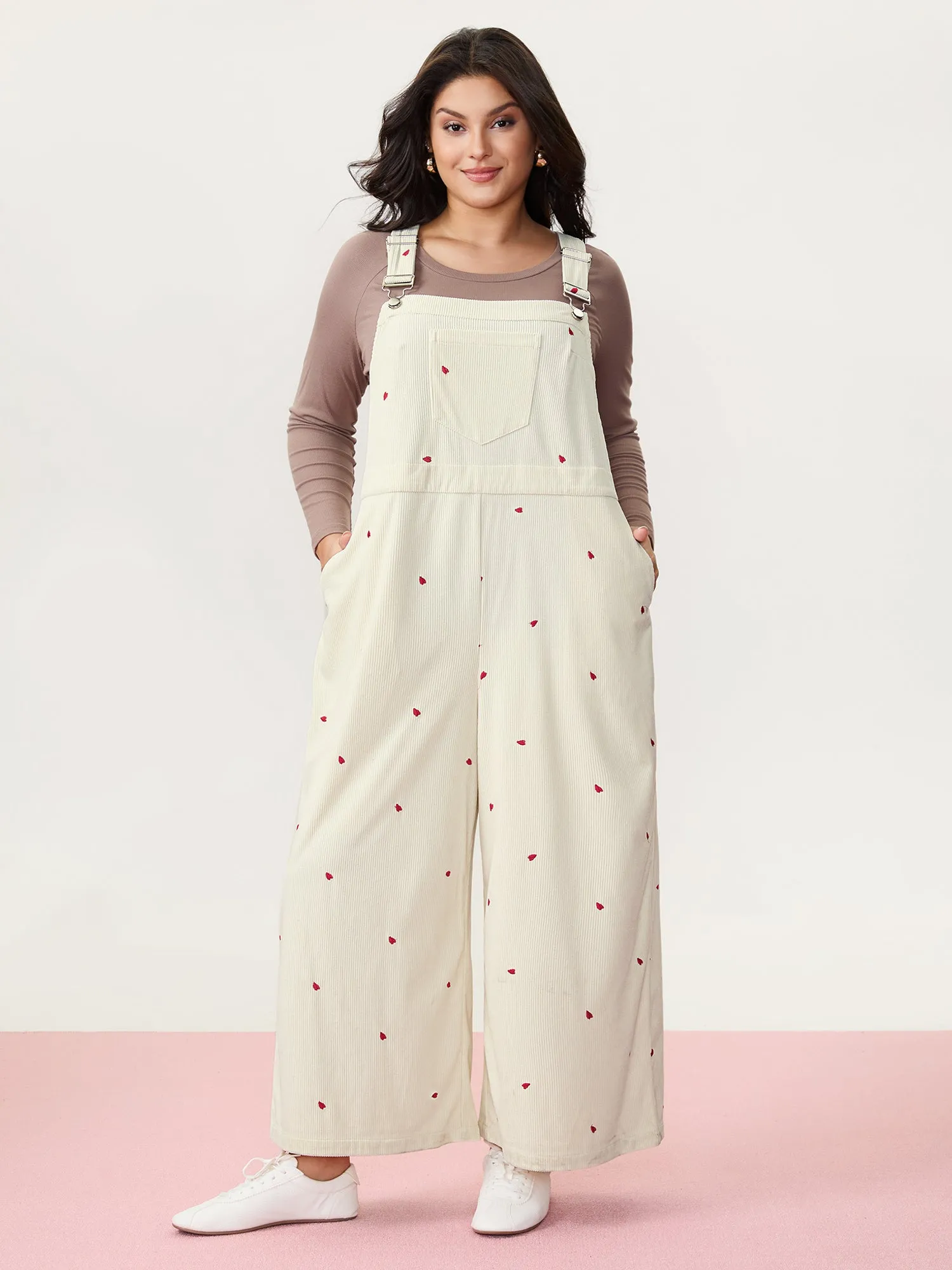 Tiny Heart Embroidery Overall Straps Jumpsuit sold by Bloomchic