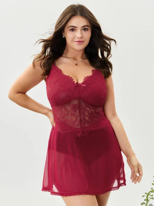Flirty Lace Trim Sheer Sleep Dress sold by Bloomchic