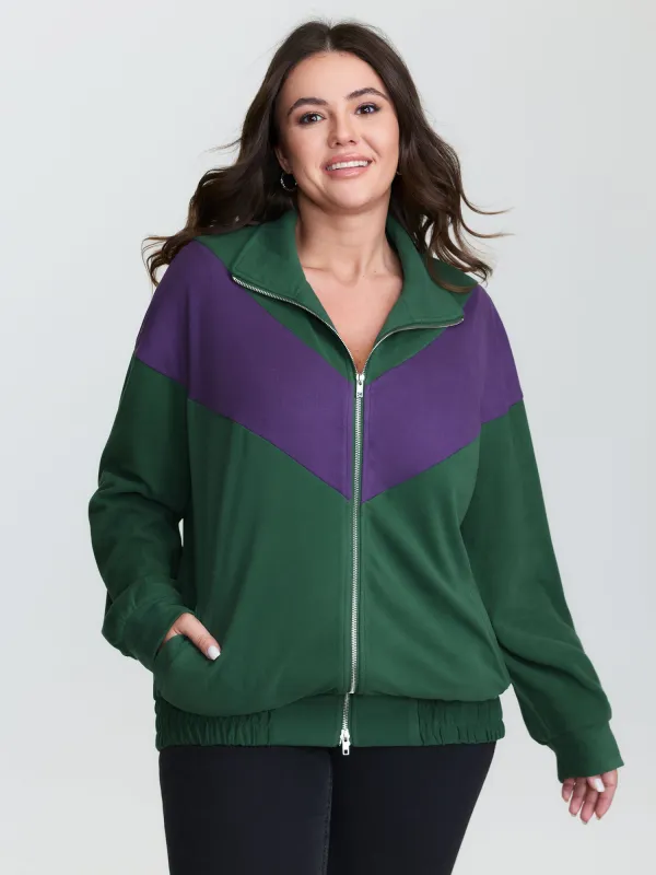 Color Contrast Zipper Front Hoodie sold by Bloomchic