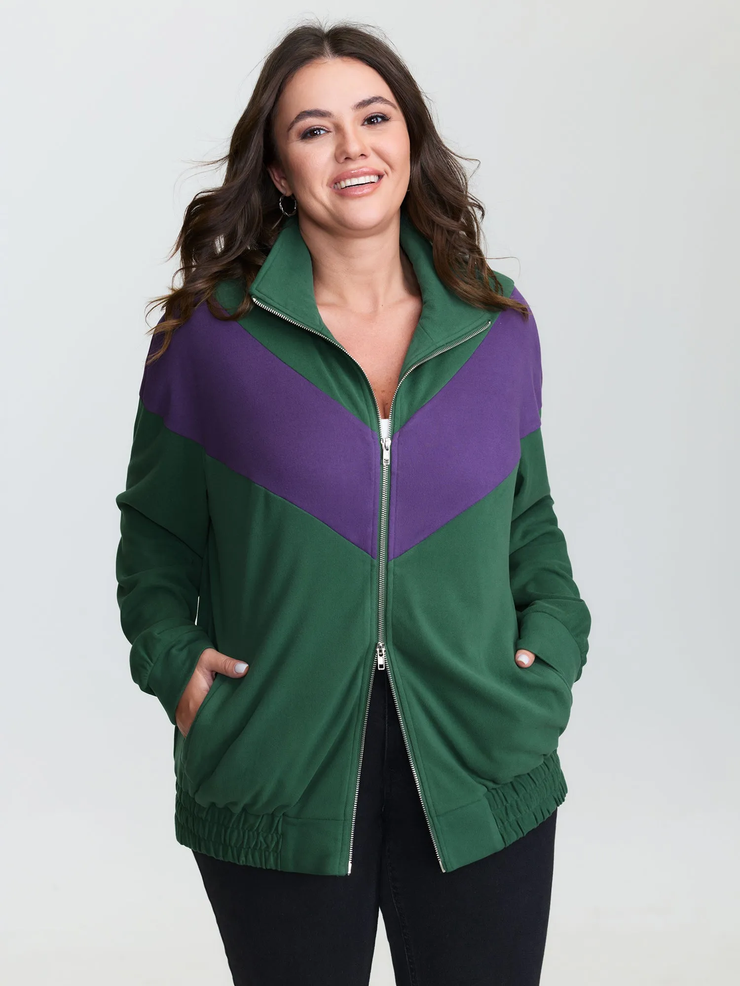 Color Contrast Zipper Front Hoodie sold by Bloomchic product image thumbnail 3