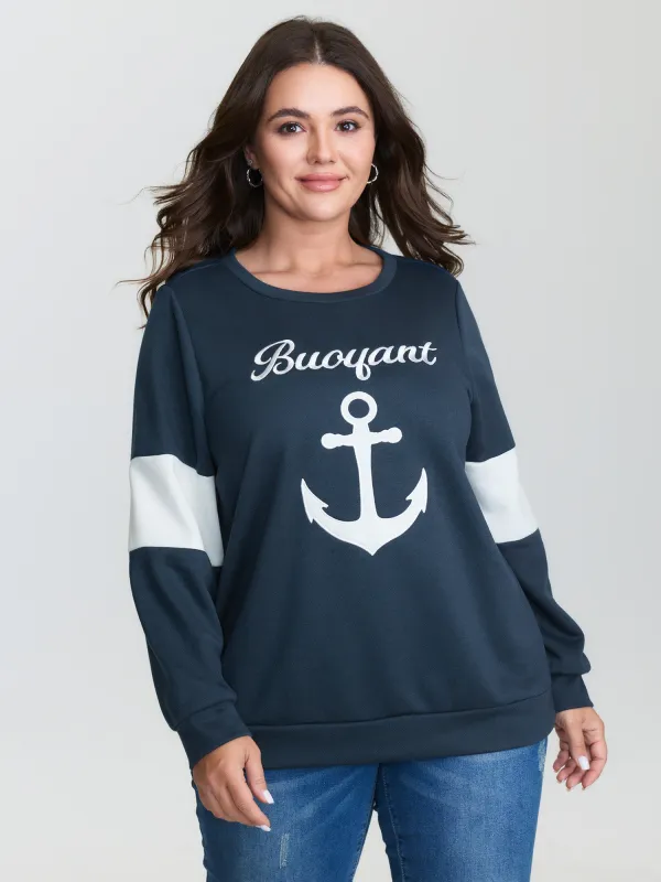 Anchor Applique Embroidery Contrast Sweatshirt sold by Bloomchic