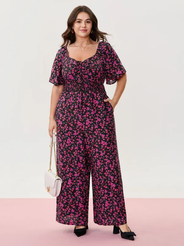 Floral Romance Shirred Waist Jumpsuit sold by Bloomchic