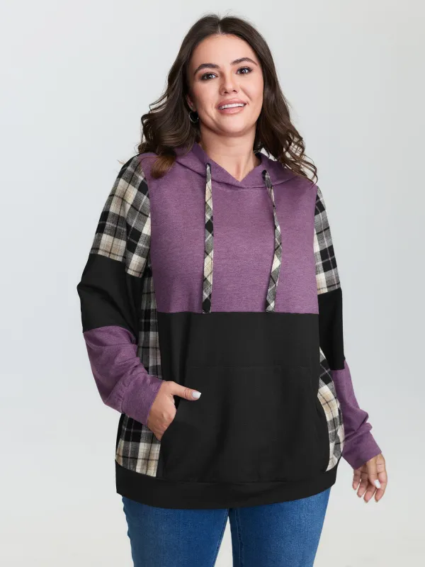 Color Contrast Checkered Hoodie sold by Bloomchic