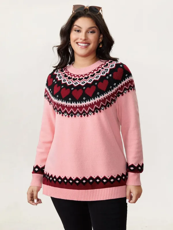 Fair-Isle Love Jacquard Pullover sold by Bloomchic
