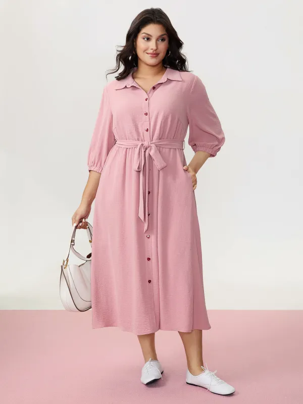 Layered Pleated Waist-Tie Shirt Dress sold by Bloomchic