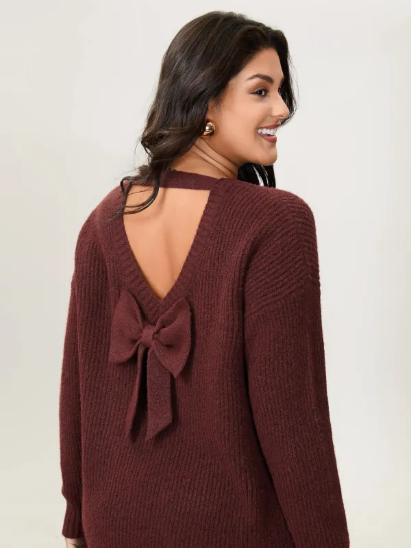 Bow Back Cut-Out Super Stretchy Pullover sold by Bloomchic