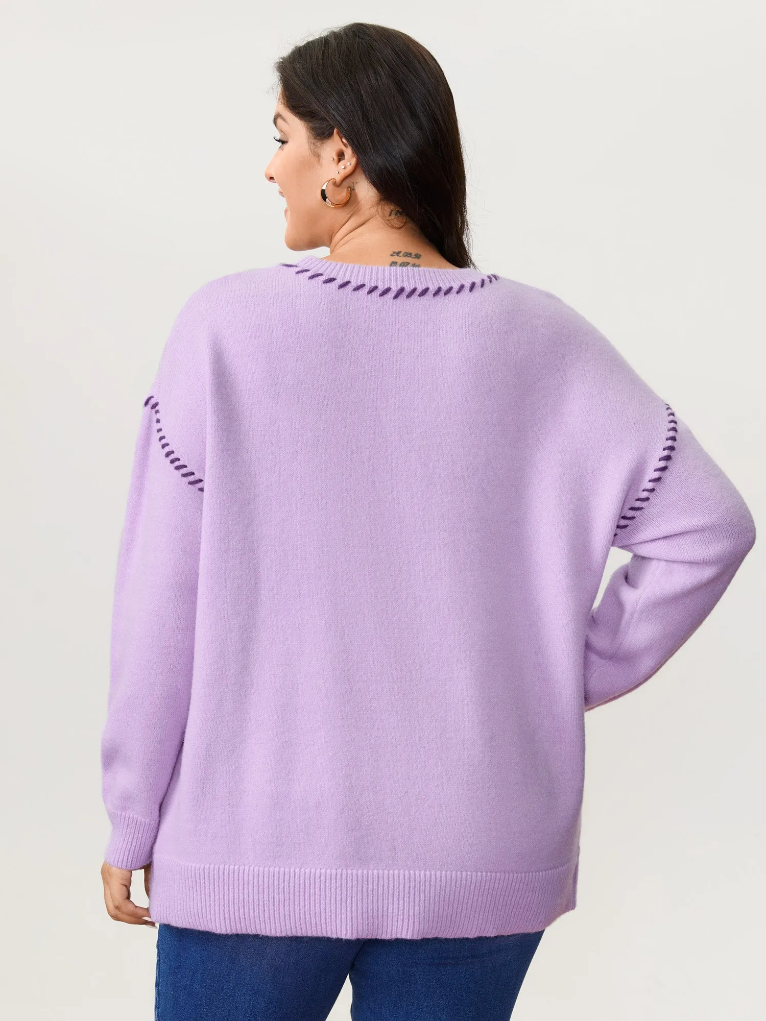 Heart Pattern Jacquard Color Contrast Stitch Pullover sold by Bloomchic product image thumbnail 4
