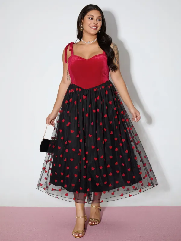 Velvet Heart Shaped Flocked Shoulder-Tie Maxi Dress made by Bloomchic