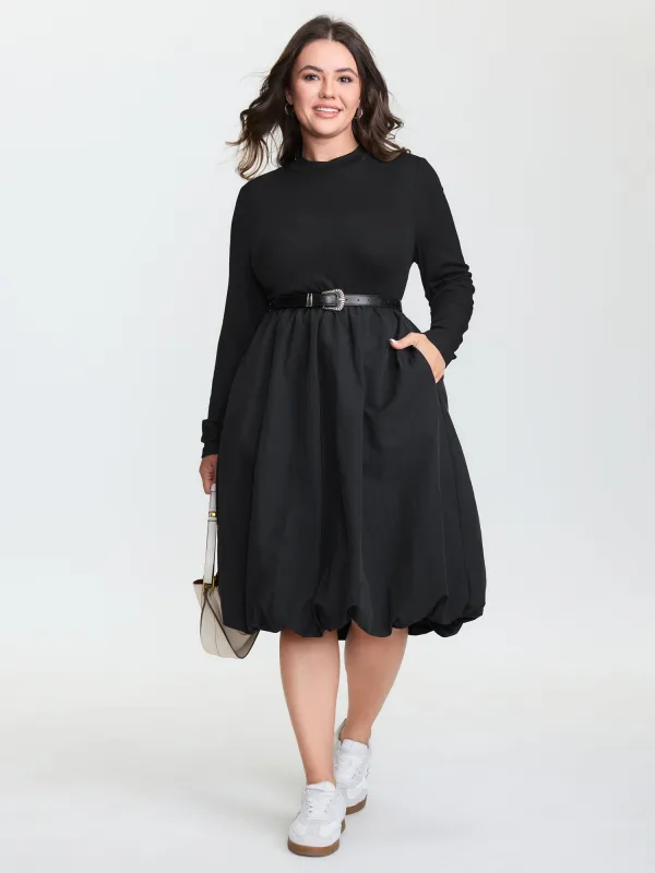 Bubble Hem Skirt Mock Neck Midi Dress made by Bloomchic