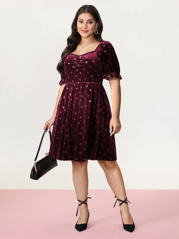 Velvet Heart Print Puff Sleeve Midi Dress sold by Bloomchic