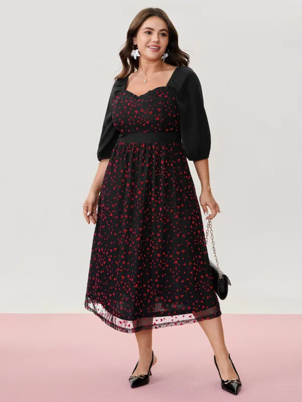 Love Flocked Mesh Shirred Waist Midi Dress sold by Bloomchic