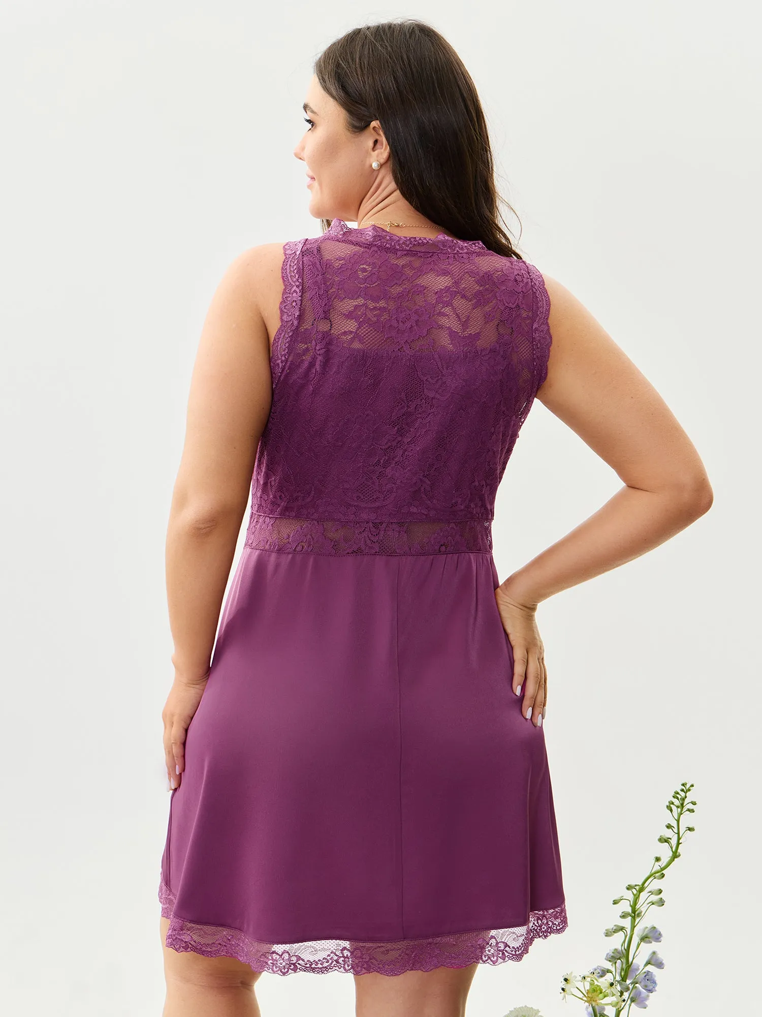 Satin Sheer Lace V-Neck Sleep Dress sold by Bloomchic product image thumbnail 4