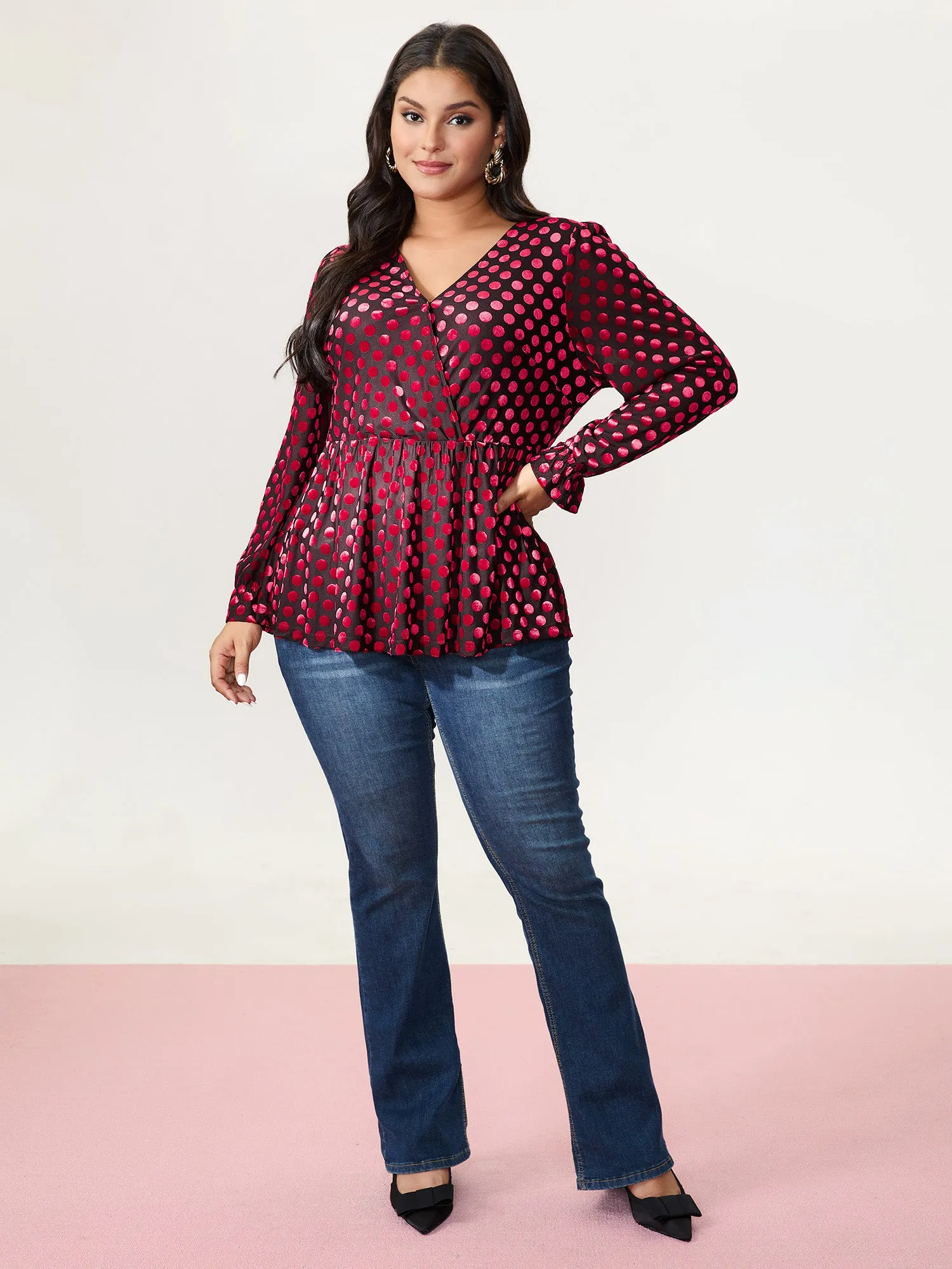 Velvet Heart Print Stretchy Waist Blouse sold by Bloomchic product image thumbnail 2