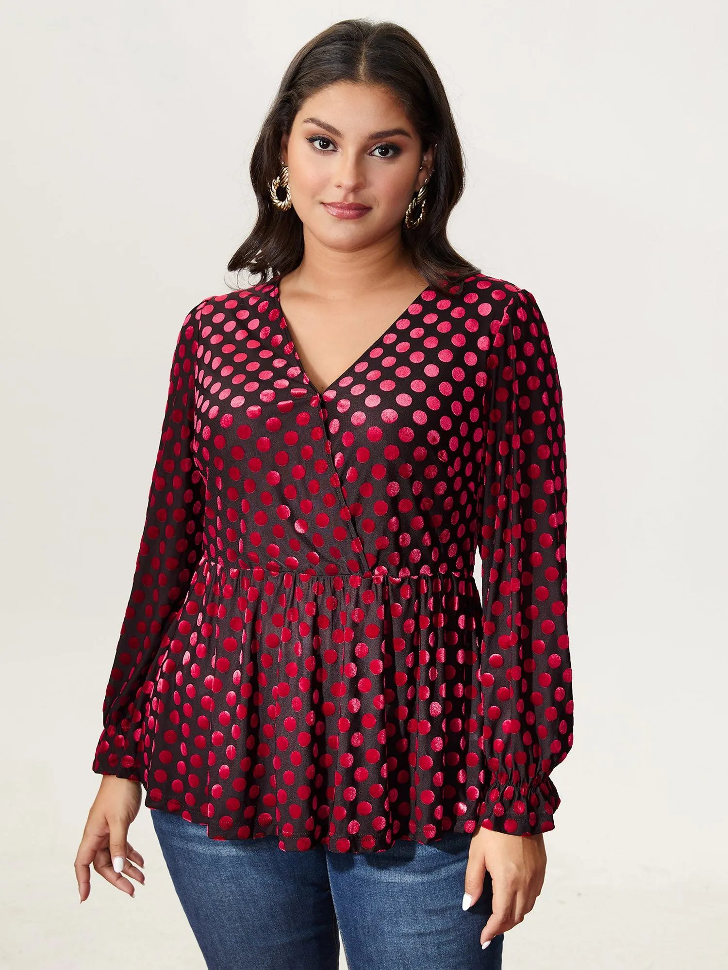 Velvet Heart Print Stretchy Waist Blouse sold by Bloomchic product image thumbnail 4