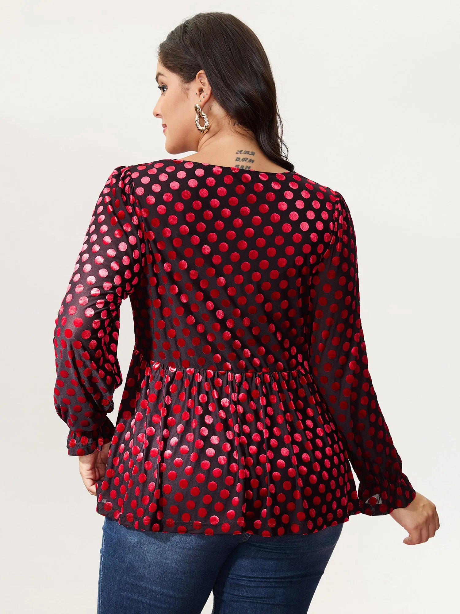Velvet Heart Print Stretchy Waist Blouse sold by Bloomchic product image thumbnail 5