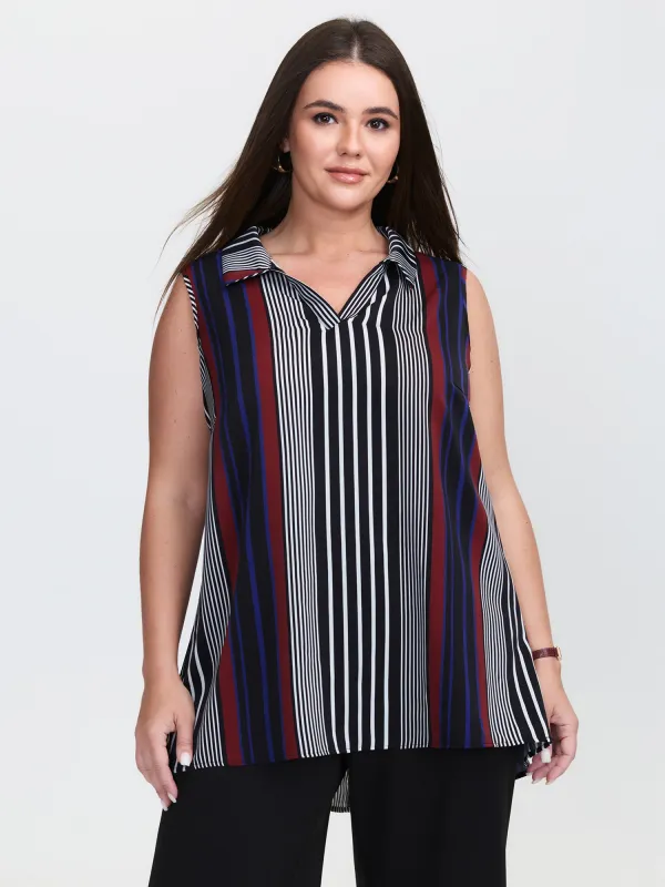 Striped Color Contrast Sleeveless Top sold by Bloomchic