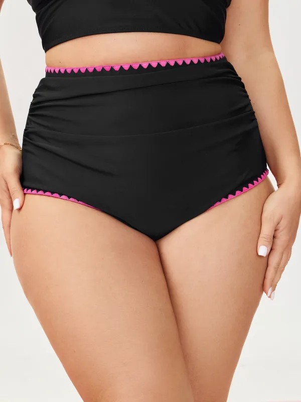 Color Contrast Embroidered Pleated Swim Bottoms sold by Bloomchic