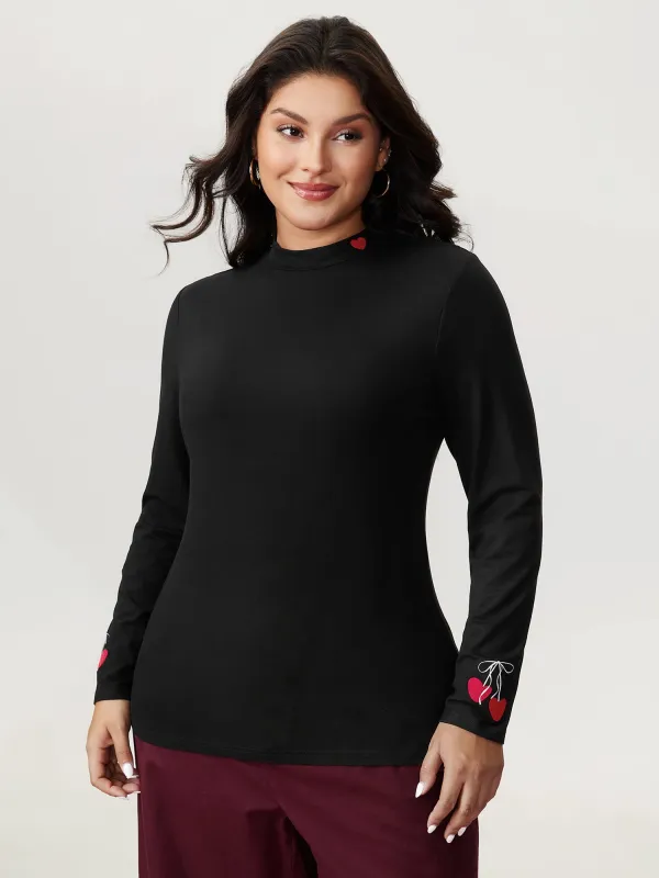 Supersoft Twin Hearts Embroidery Fitted T-Shirt sold by Bloomchic