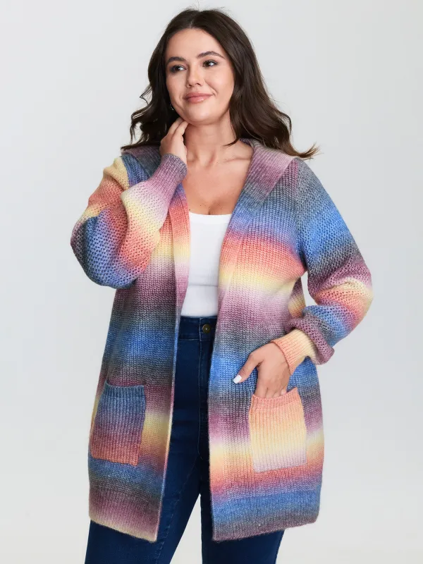 Textured Color Contrast Pocket Hooded Knit Cardigan sold by Bloomchic