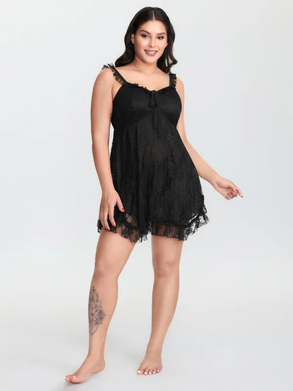 Floral Lace Ruffled Neckline Sleep Dress sold by Bloomchic