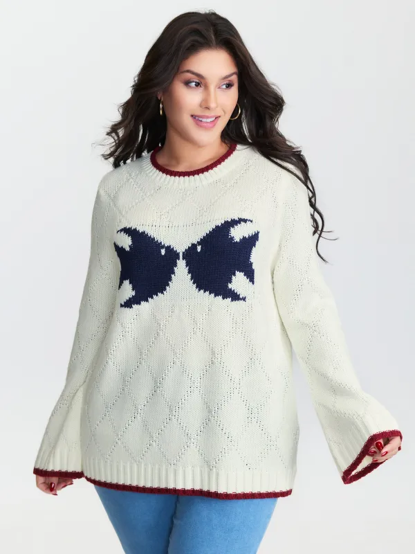 Romantic Fish Pattern Jacquard Textured Pullover sold by Bloomchic