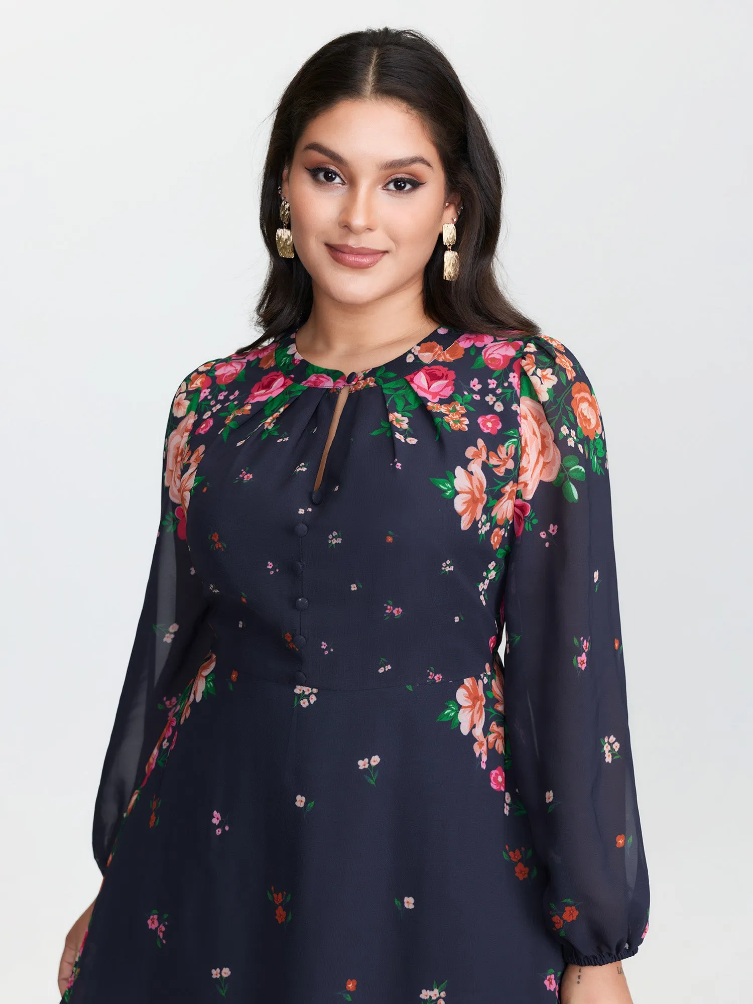 Keyhole Neckline Floral Print Midi Dress sold by Bloomchic product image thumbnail 3