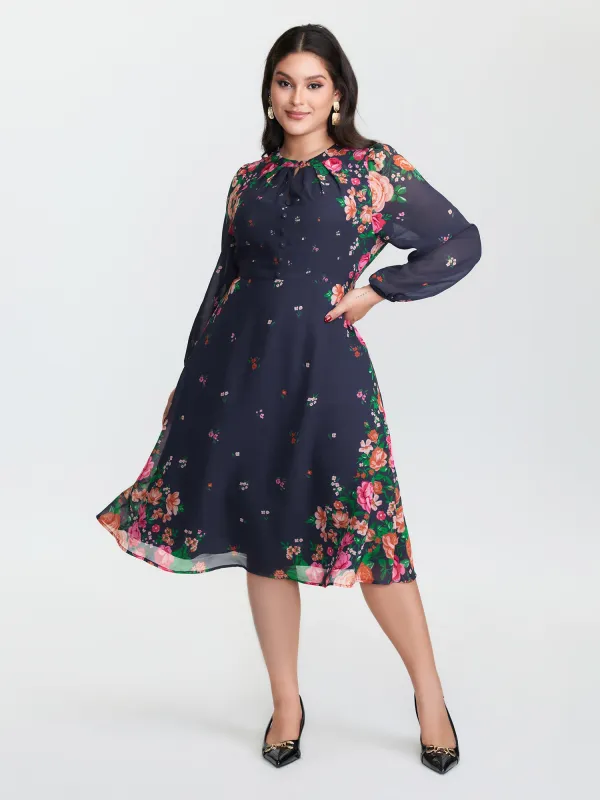 Keyhole Neckline Floral Print Midi Dress made by Bloomchic