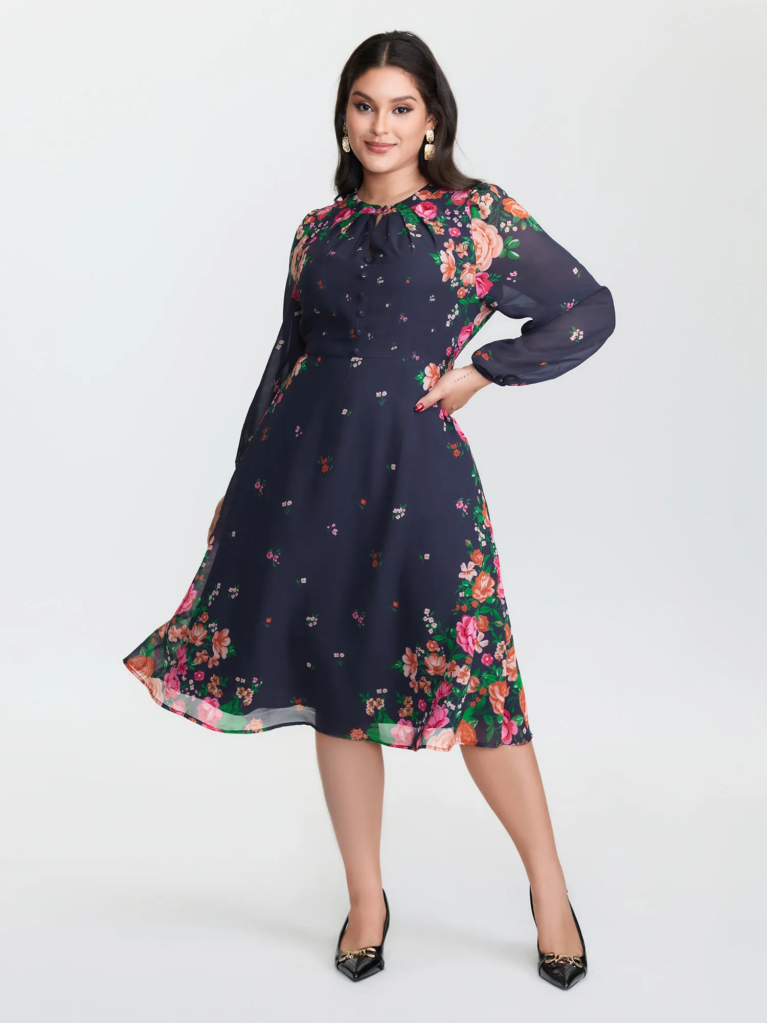 Keyhole Neckline Floral Print Midi Dress sold by Bloomchic