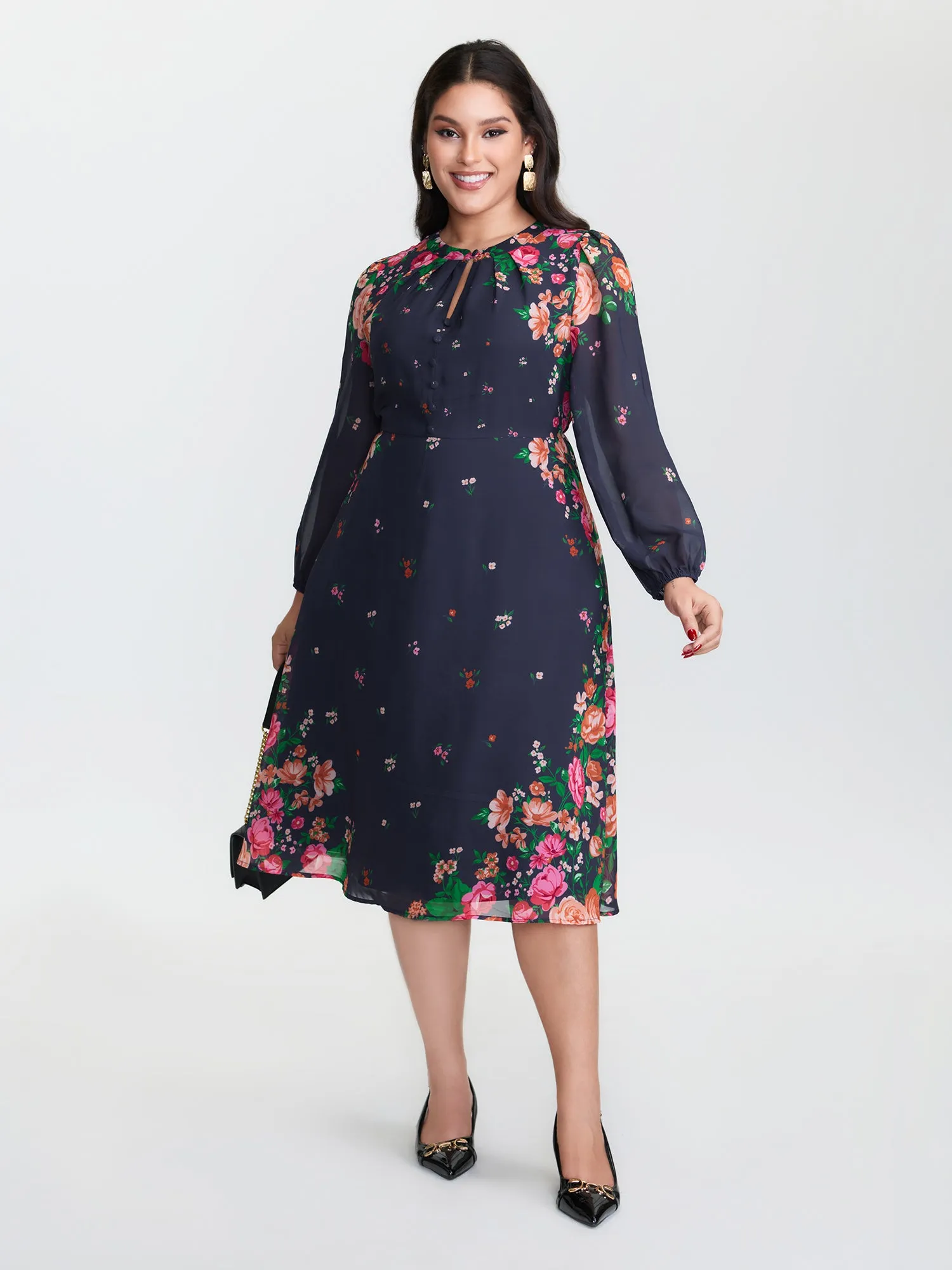 Keyhole Neckline Floral Print Midi Dress sold by Bloomchic product image thumbnail 2