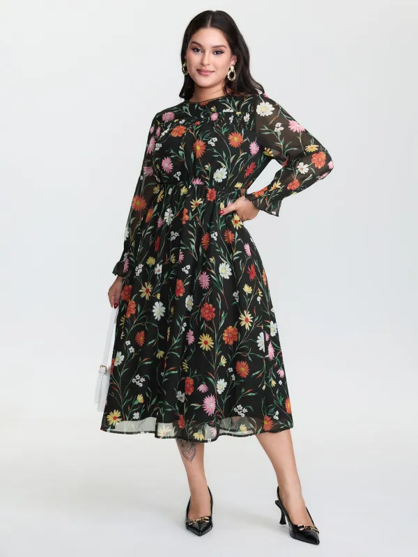 Chiffon Multi-Color Shirred Maxi Dress sold by Bloomchic